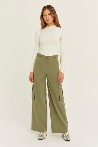 model in utility pants outfit