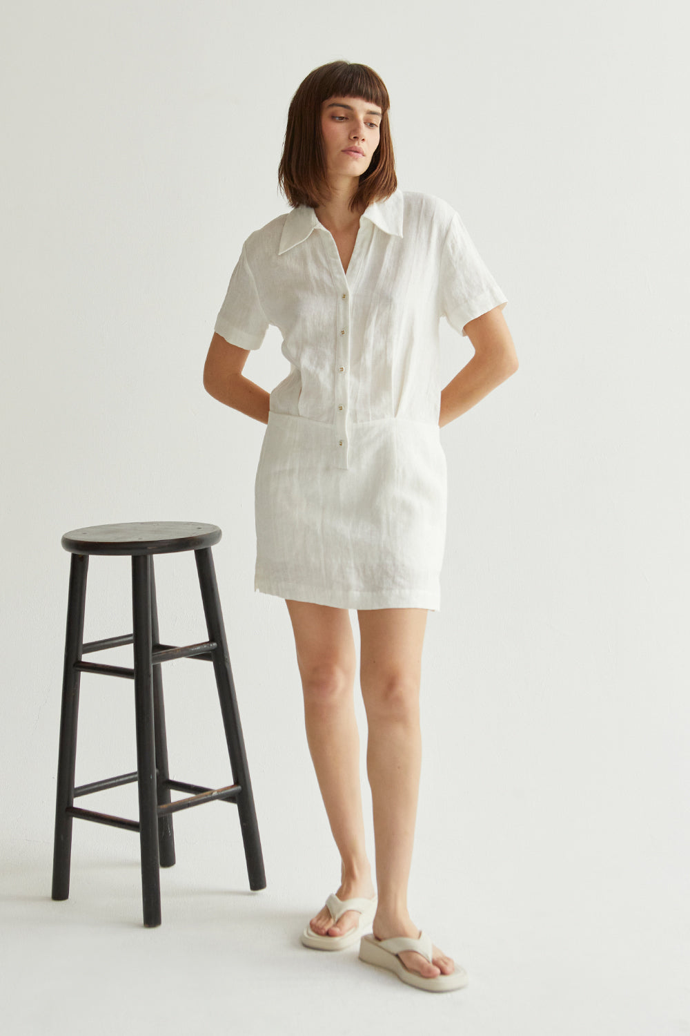 chinese dress ladies Casey Collared V-Neck Short Sleeve Linen Shirt Dress