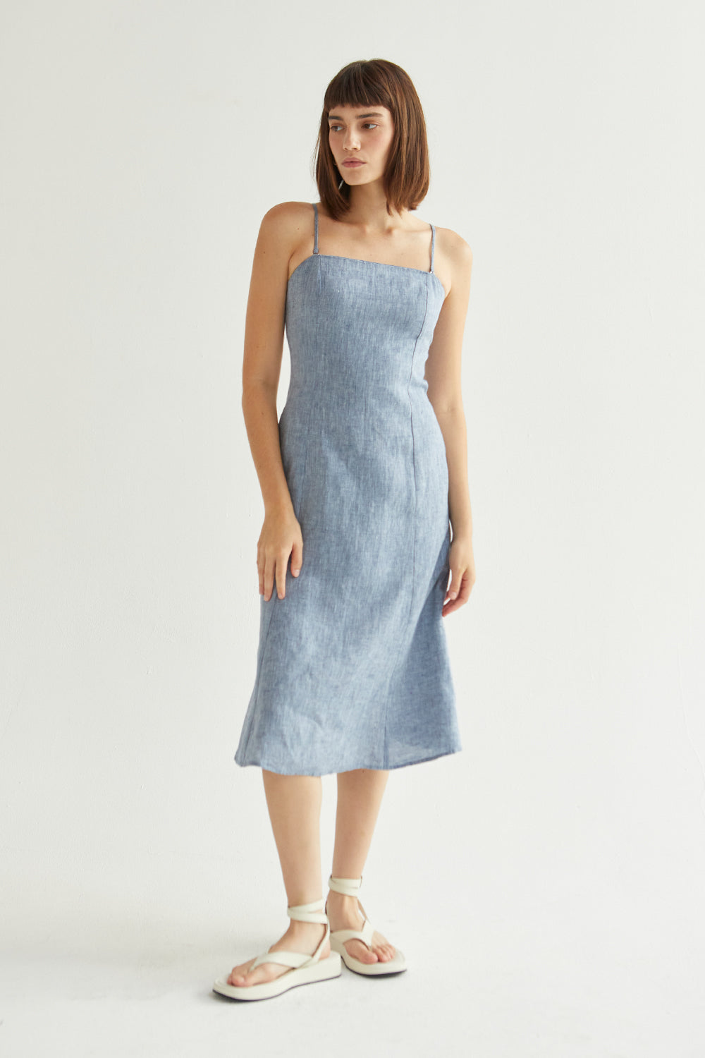 Sofia Linen Square Neck Midi Dress Sofia Linen Square Neck Midi Dress