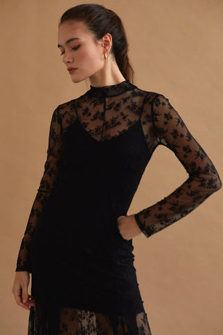 Scarlett Mock Neck Lace Midi Dress