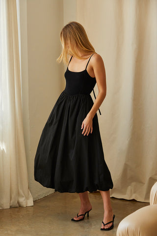 Adriana Mixed Media Bubble Skirt Midi Dress