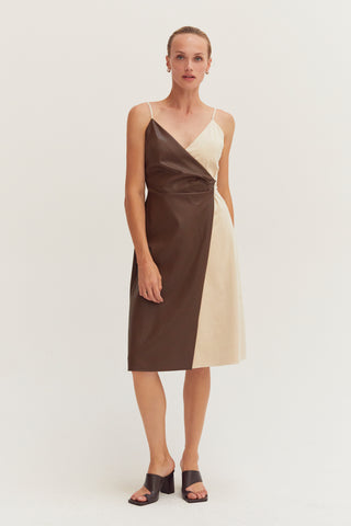 Ava Mixed Media Wrap Midi Dress