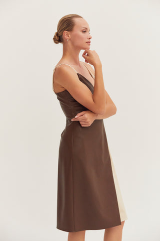 Ava Mixed Media Wrap Midi Dress