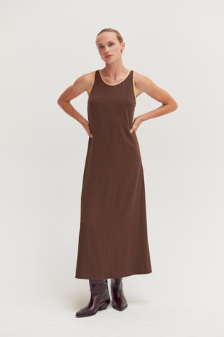 Maeve Suede Trim Chiffon Maxi Dress