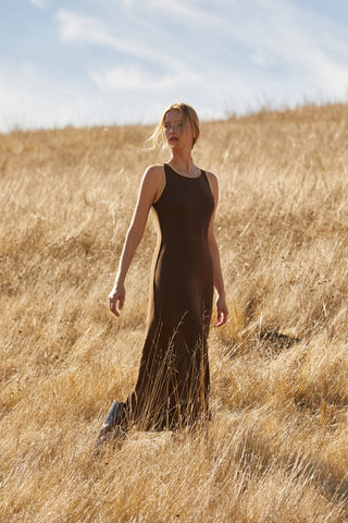 Maeve Suede Trim Chiffon Maxi Dress