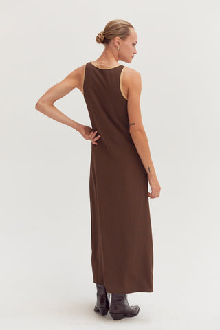Maeve Suede Trim Chiffon Maxi Dress