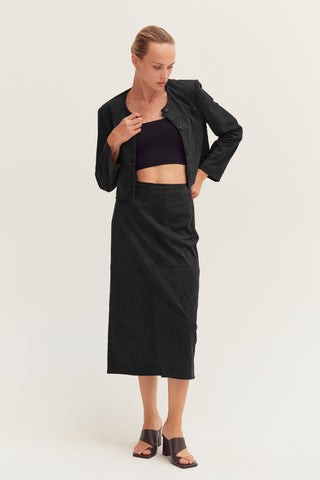 Lenny Suede Collarless Cropped Jacket