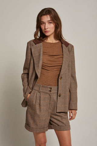 Piper Herringbone Contrast Suede Blazer