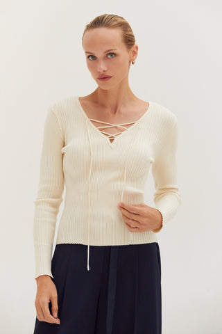 Tracey Lace Up Ribbed Knit Top