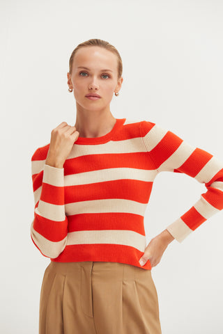 Lia Striped Long Sleeve Ribbed Knit Top