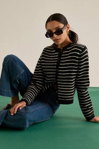 Eliza Crew Neck Striped Cardigan