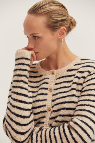 Eliza Crew Neck Striped Cardigan