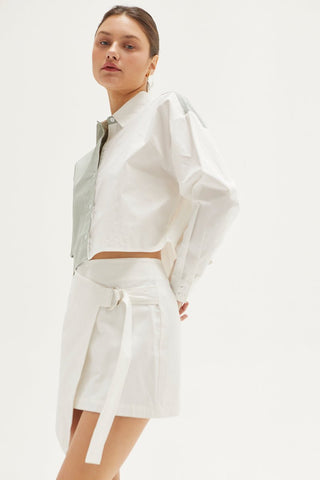 button-up and midi skirt