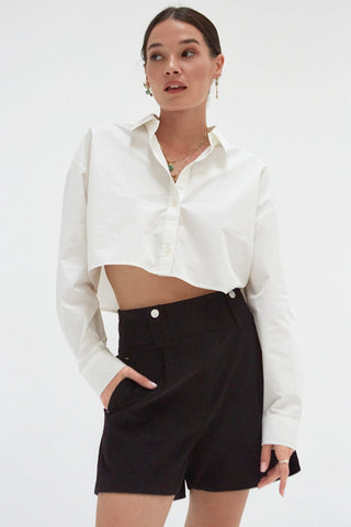 model wearing corduroy shorts