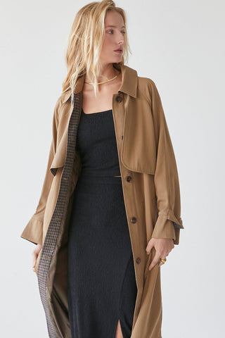 model wearing a fall trench coat