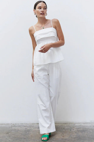 white linen two-piece set