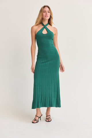 CRESCENT Women's Halter Lurex Knit Midi Dress - Green - Casual dresses CRESCENT Women's Halter Lurex Knit Midi Dress - Green - Casual dresses