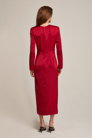 Monique Front Twist Textured Satin Midi Dress