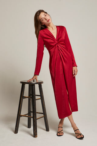 Monique Front Twist Textured Satin Midi Dress
