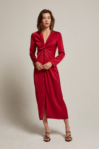 Monique Front Twist Textured Satin Midi Dress