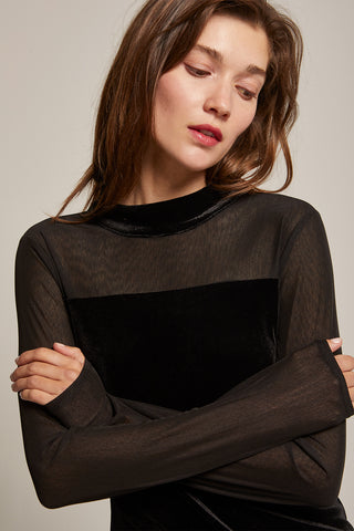 Sasha Mock Neck Mixed Media Velvet Mini Dress