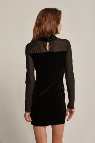 Sasha Mock Neck Mixed Media Velvet Mini Dress