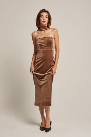 Ciara Halter Neck Velvet Tube Midi Dress