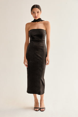 Ciara Halter Neck Velvet Tube Midi Dress