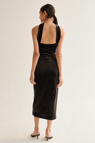 Ciara Halter Neck Velvet Tube Midi Dress