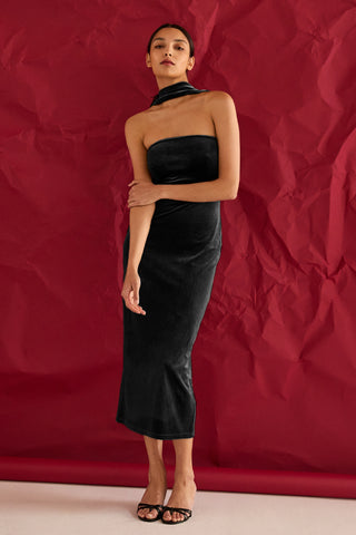 Ciara Halter Neck Velvet Tube Midi Dress Ciara Halter Neck Velvet Tube Midi Dress