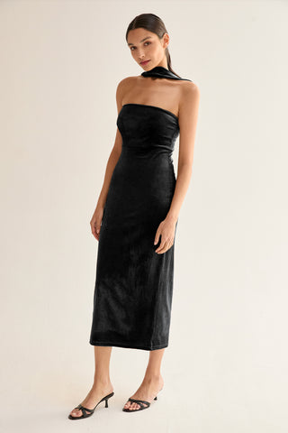 Ciara Halter Neck Velvet Tube Midi Dress