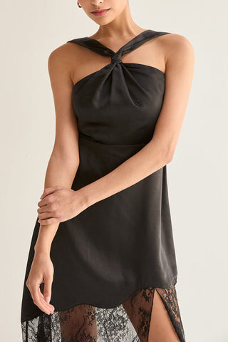 Lora Lace Hem Satin Halter Midi Dress