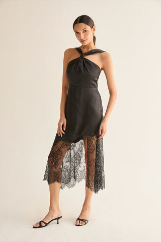Lora Lace Hem Satin Halter Midi Dress