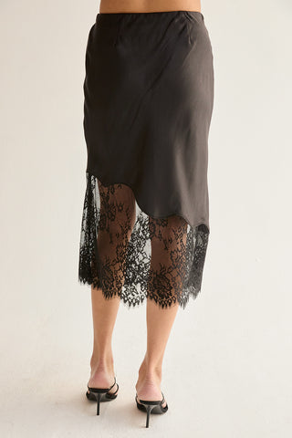 Ivy Lace Hem Satin Midi Skirt