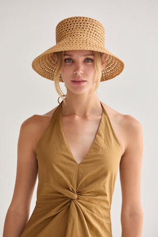 Lyra Crinkled Woven Halter Midi Dress