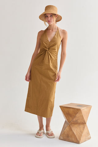 Lyra Crinkled Woven Halter Midi Dress