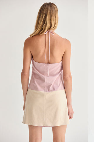 Sidney Suede Color Block Halter Mini Dress