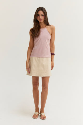 Sidney Suede Color Block Halter Mini Dress