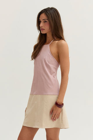 Sidney Suede Color Block Halter Mini Dress