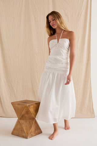 Rayna Shirred Halter Tencel Midi Dress - Crescent Clothing Rayna Shirred Halter Tencel Midi Dress - Crescent Clothing