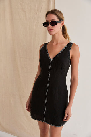 v neck short dress linen Linen Scallop V Neck Mini Dress