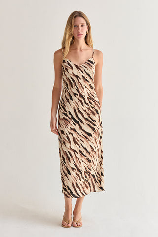 Kira Abstract Animal Print Midi Slip Dress
