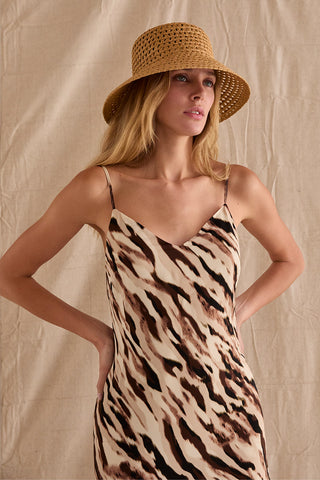 Kira Abstract Animal Print Midi Slip Dress