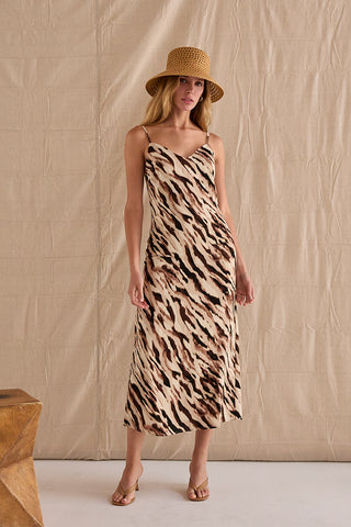 leopard print midi slip dress boohoo Women's Leopard V Neck Lace Trim Midaxi Slip Dress