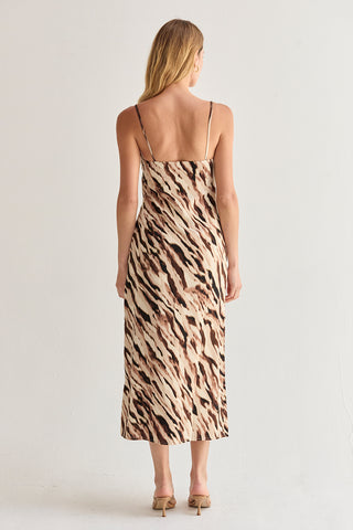 Kira Abstract Animal Print Midi Slip Dress