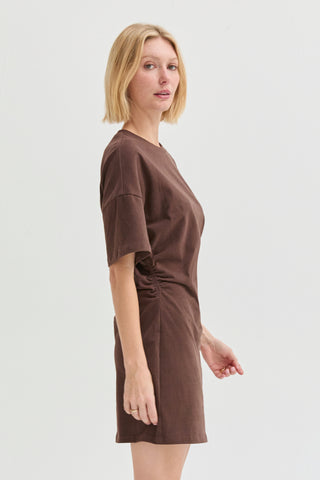 Erin Elbow Sleeve Ruched T-shirt Mini Dress