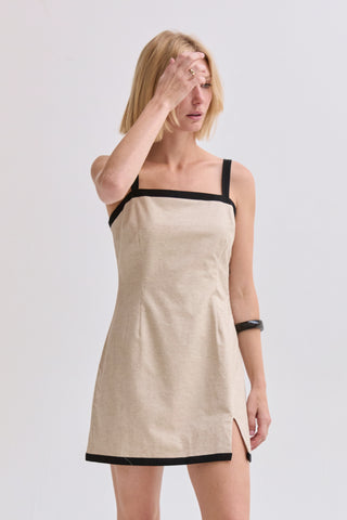 Sadie Contrast Trim Linen Blend Mini Dress