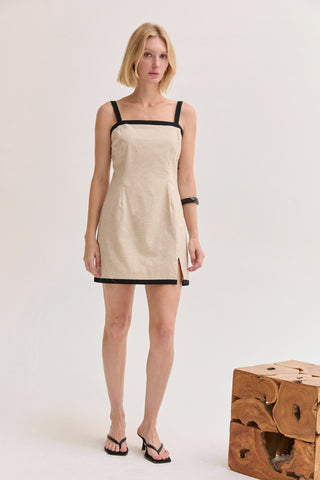 Sadie Contrast Trim Linen Blend Mini Dress