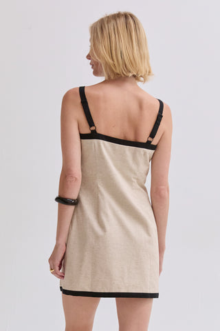 Sadie Contrast Trim Linen Blend Mini Dress