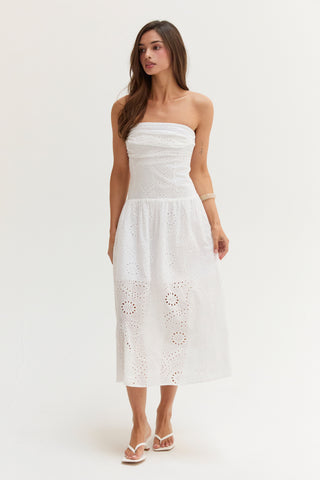 white cotton tube dress White Cotton Strapless Smocked Maxi Dress XS/S